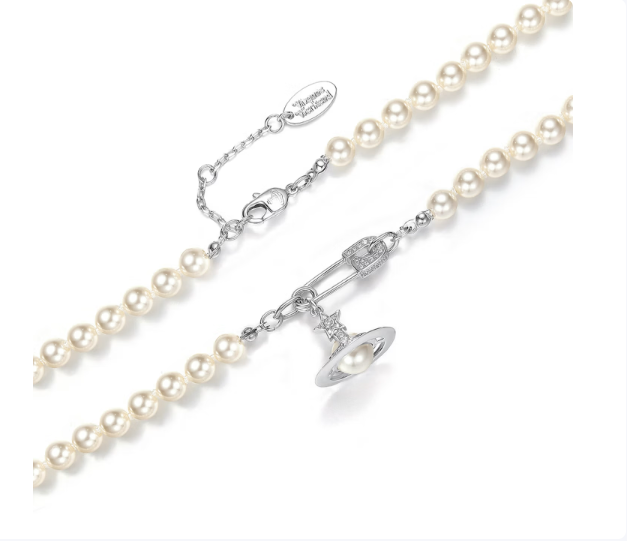 041 Vivienne Westwood Pearl Necklace , Zircon meteorite pendant pin design