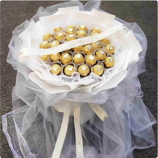 031 Ferrero chocolate white flower bouquet