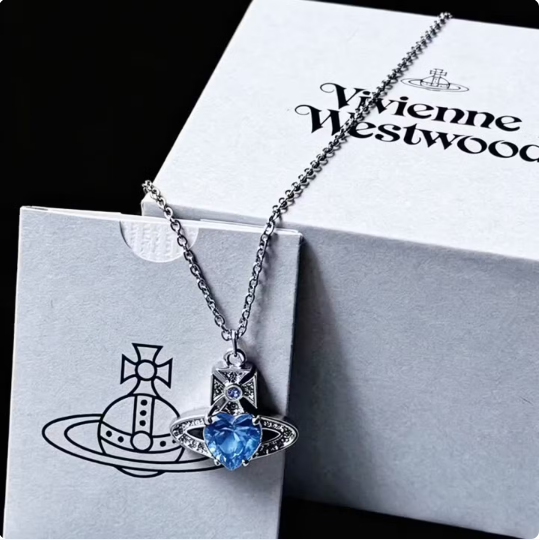038 Vivienne Westwood  Blue diamond ,Saturn necklace